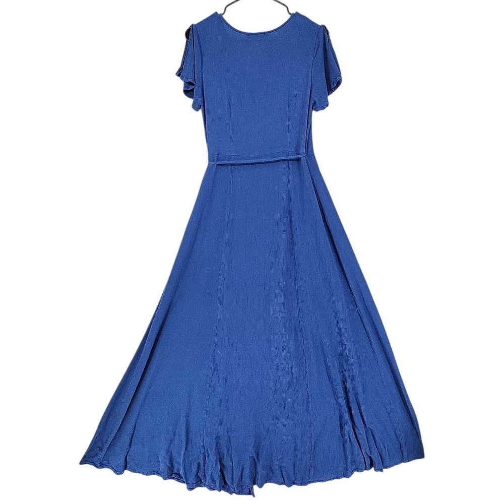 Lulus Maxi Wrap Dress M Blue Flutter Sleeve V-Neck Boho Wedding Guest Beachy - Picture 2 of 10
